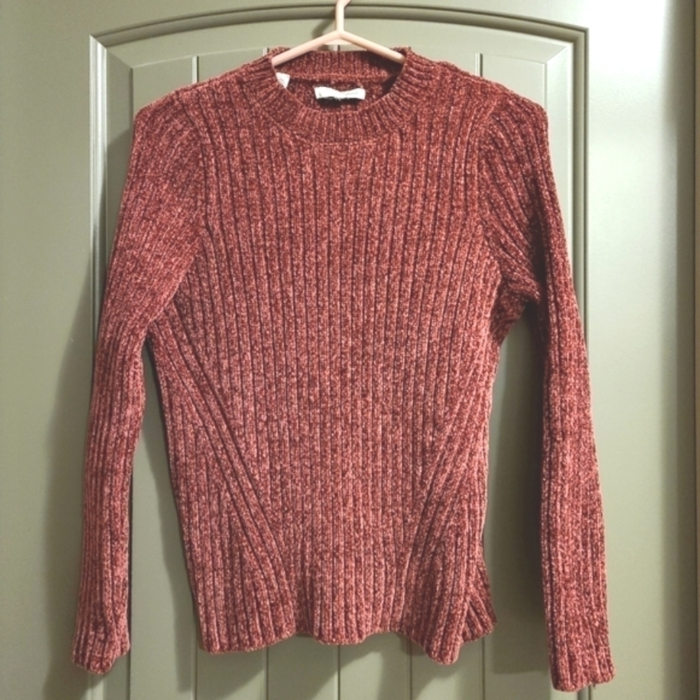 Jachs Girlfriend Cozycore Sweater Soft Chenille Knit Stretch Crewneck Burgundy
